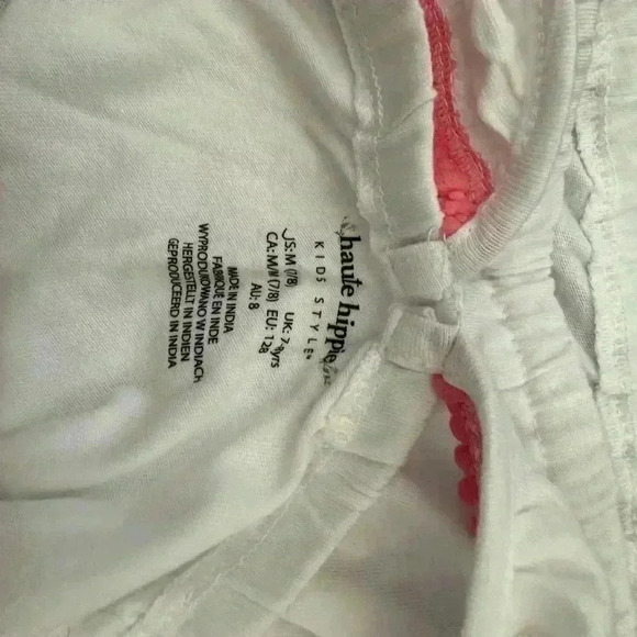 Haute Hippie Boho Top, Girl Sz 7/8, Off the Shoulder Pom Pom White and Pink - Picture 4 of 4